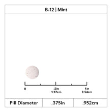 Picture of Roller Vitamin B-12 Mint tablet showing .375 inch diameter