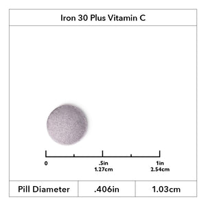 Image of Roller Iron 30 mg 30 count tablet showing .406 inch diameter