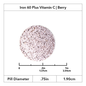 Image of Roller Iron 60 mg Berry tablet showing .75 inches