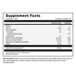 Image of Roller Calcium soft chews Peanut Butter Chocolate Supplement Facts