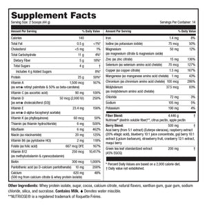 Image of Roller 4 in 1 Multivitamin with Calcium, fiber, and Protein Chocolate Milk Supplement Facts