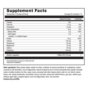 Image of Roller PS-20 Protein Powder Supplement Facts Cookies and Cream